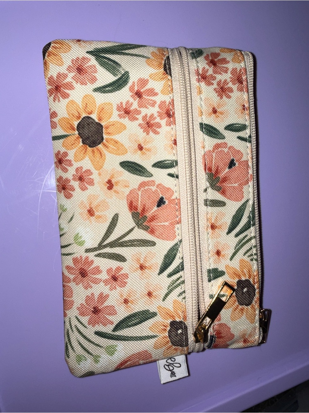 Floral Canvas Zip Pouch – Cream Pink Green